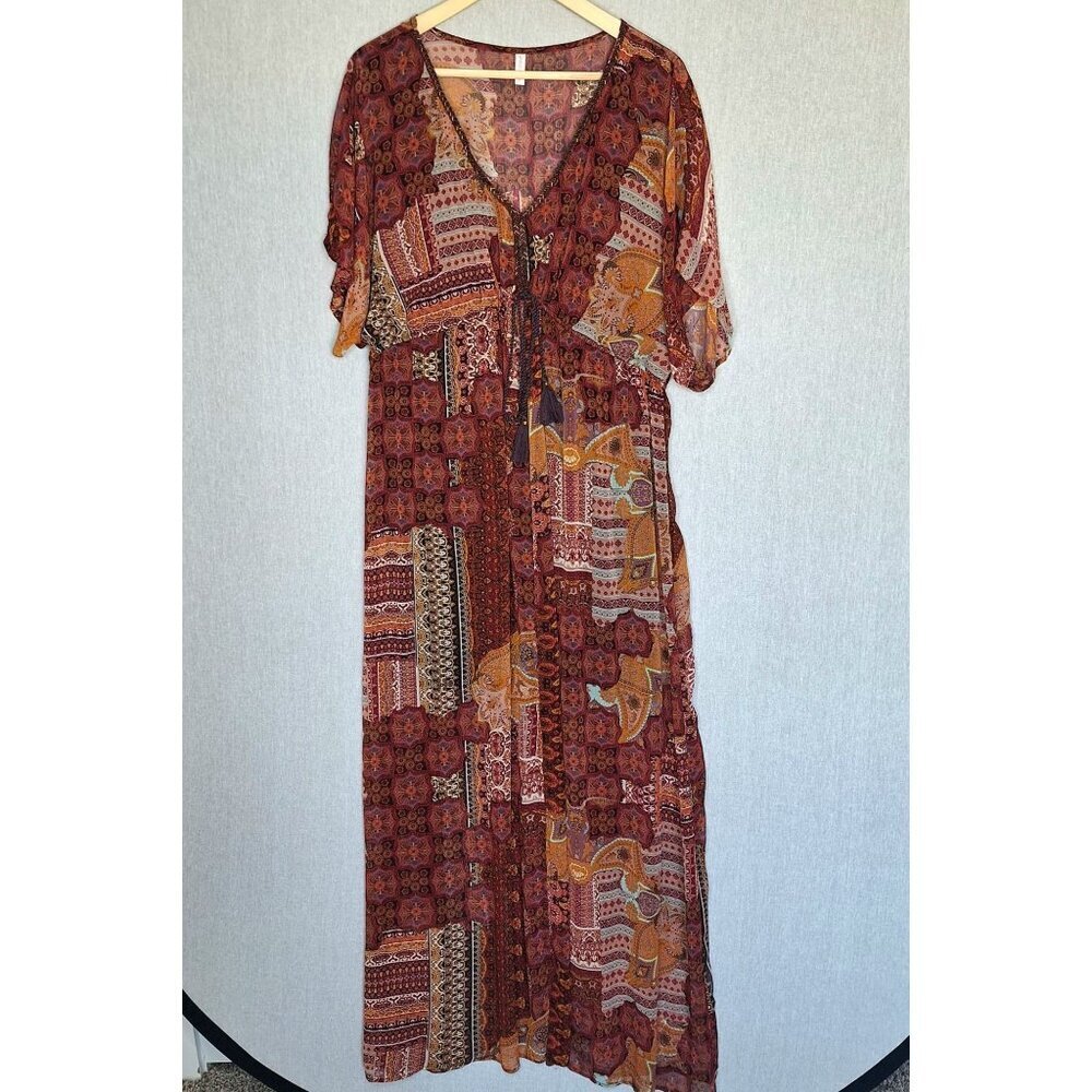 💙 Xhilaration Maxi Lightweight Dress Cover Up Size XL Boho Gypsy Patchwork Comf